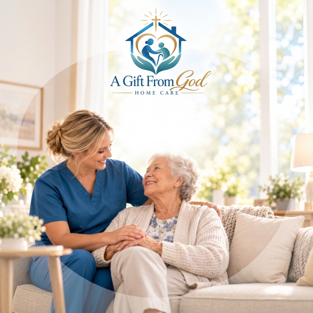 Caregiver and senior client smiling